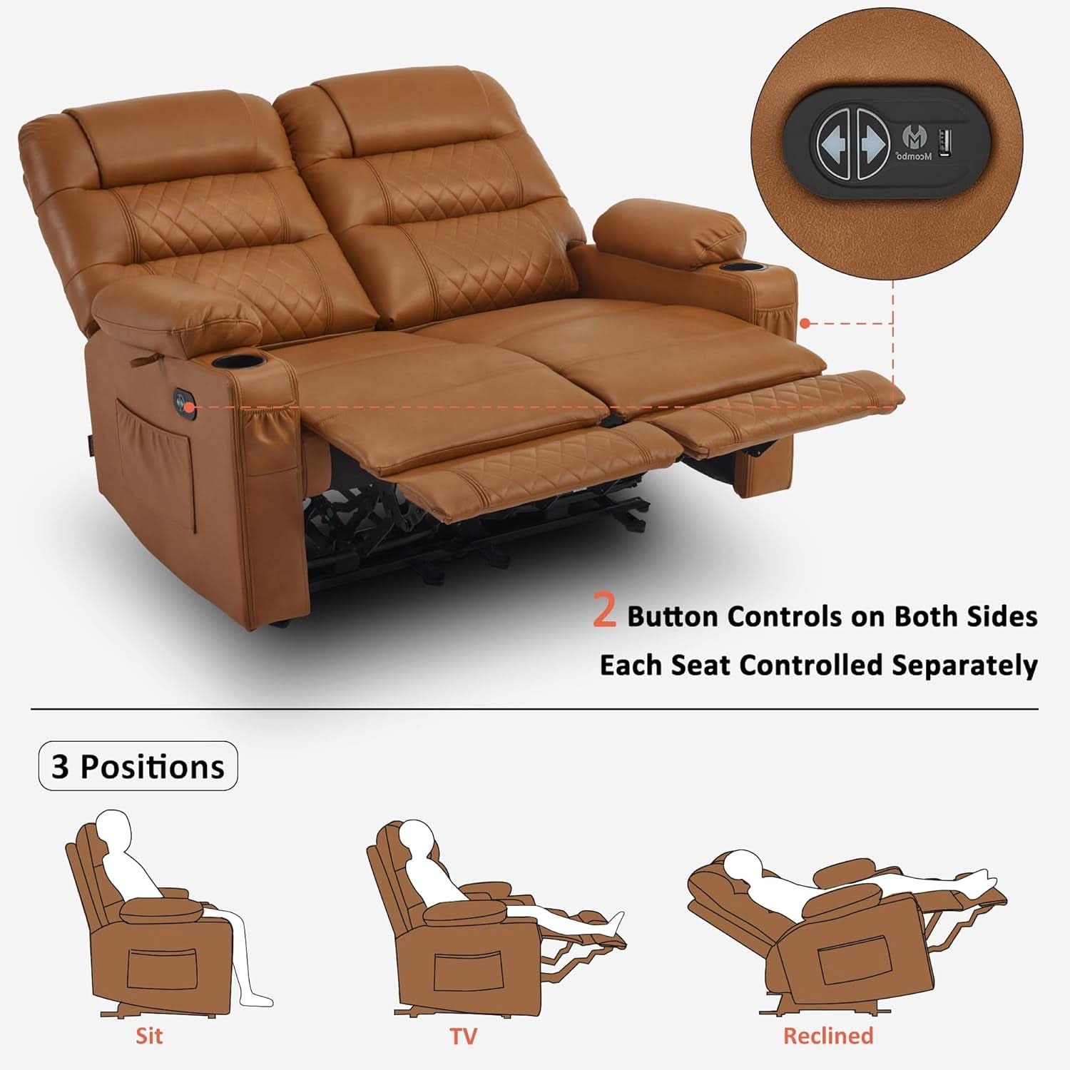 56.3 Inch Power Loveseat Recliner With Heat And Vibration