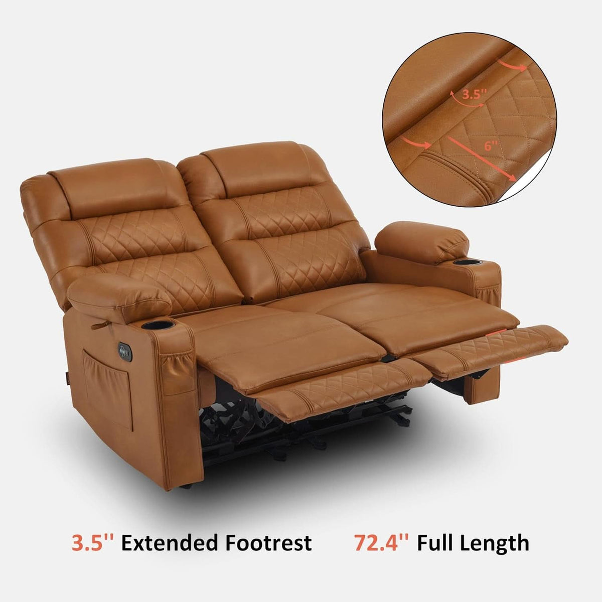 56.3 Inch Power Loveseat Recliner With Heat And Vibration