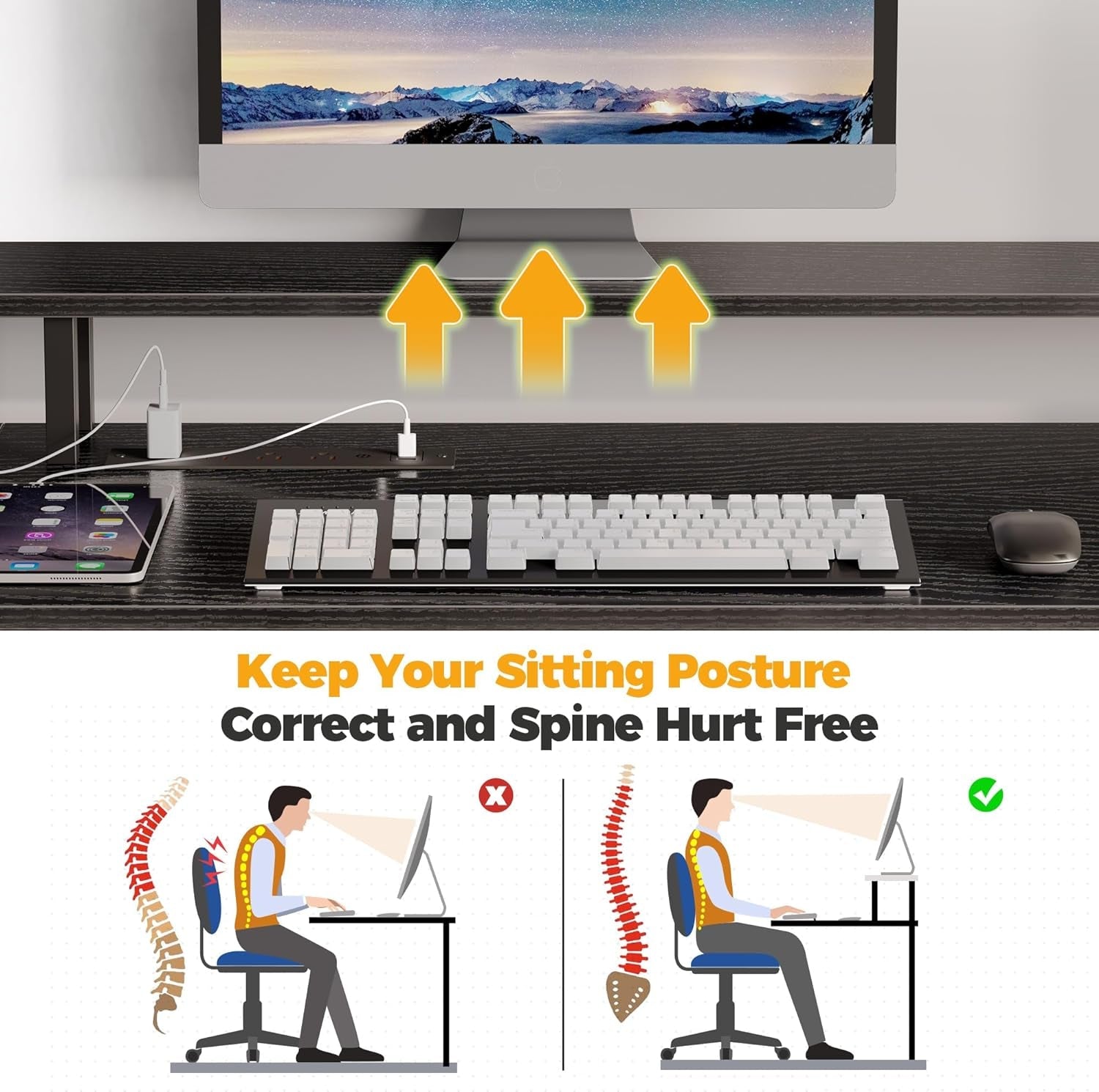 56.7 Inch L Shaped Computer Desk With LED Lighting