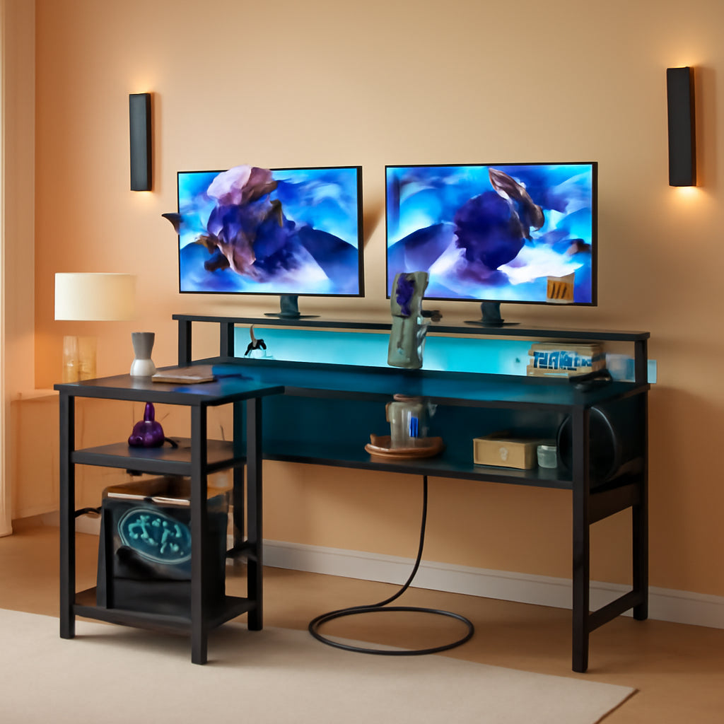 56.7 Inch L Shaped Computer Desk With LED Lighting