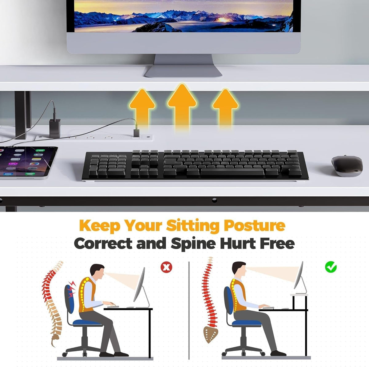 56.7 Inch L Shaped Desk With LED Lights And USB Port
