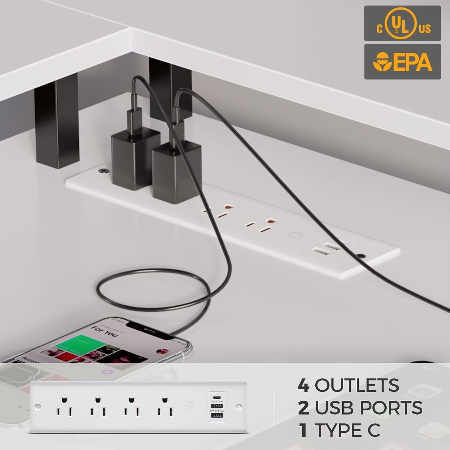 56.7 Inch L Shaped Desk With LED Lights And USB Port