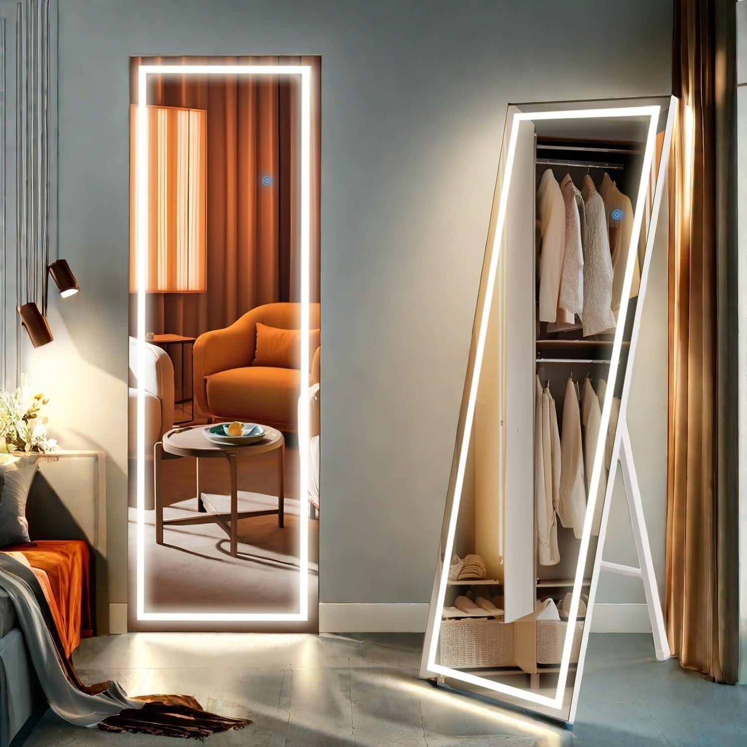56x18 Inch LED Full Length Mirror With Three Color Lights