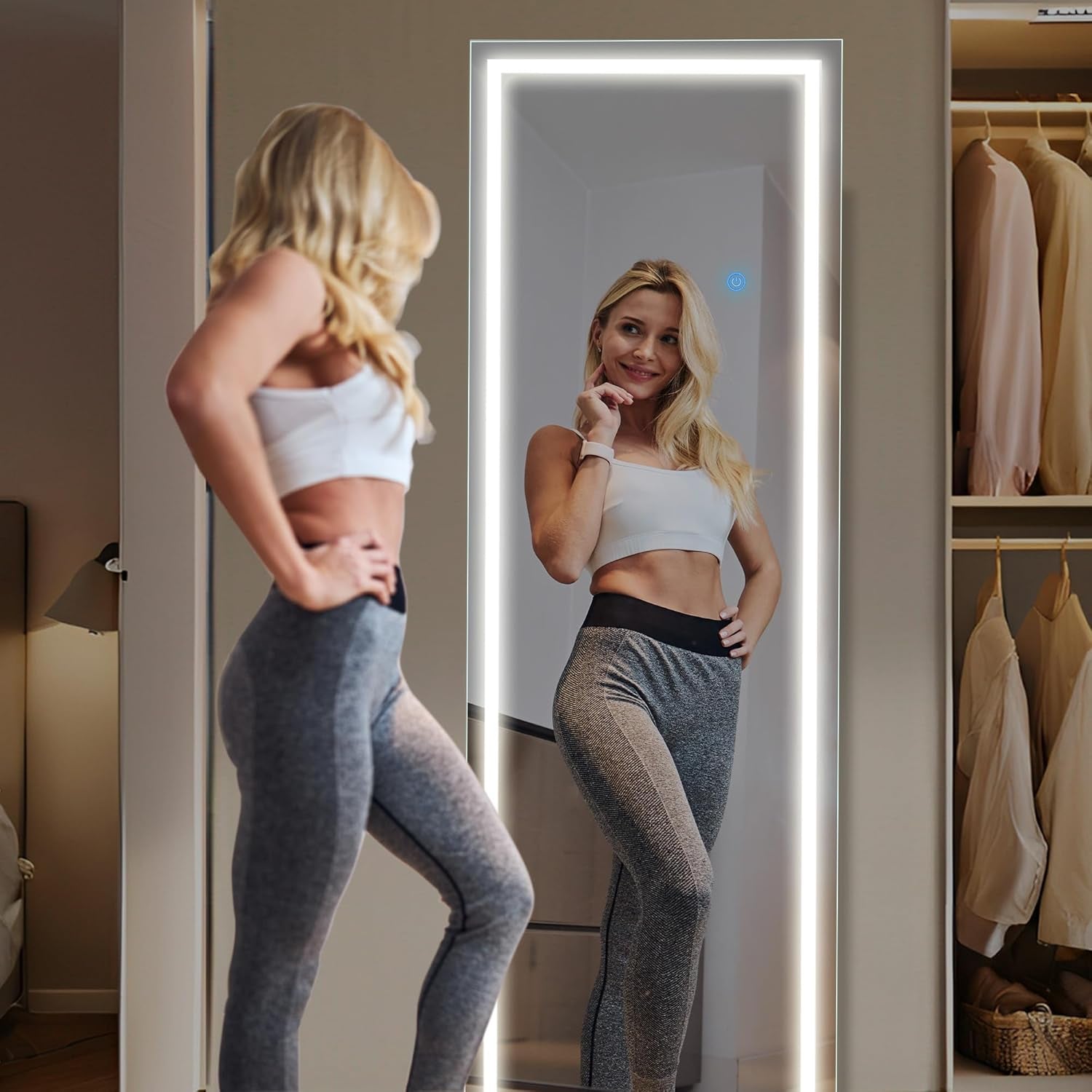 56x18 Inch LED Full Length Mirror With Three Color Lights