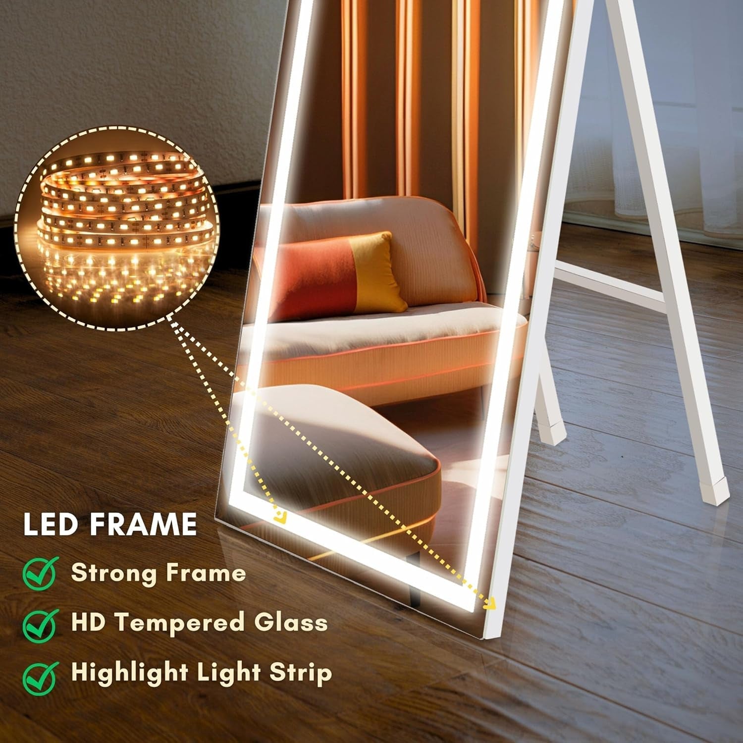 56x18 Inch LED Full Length Mirror With Three Color Lights