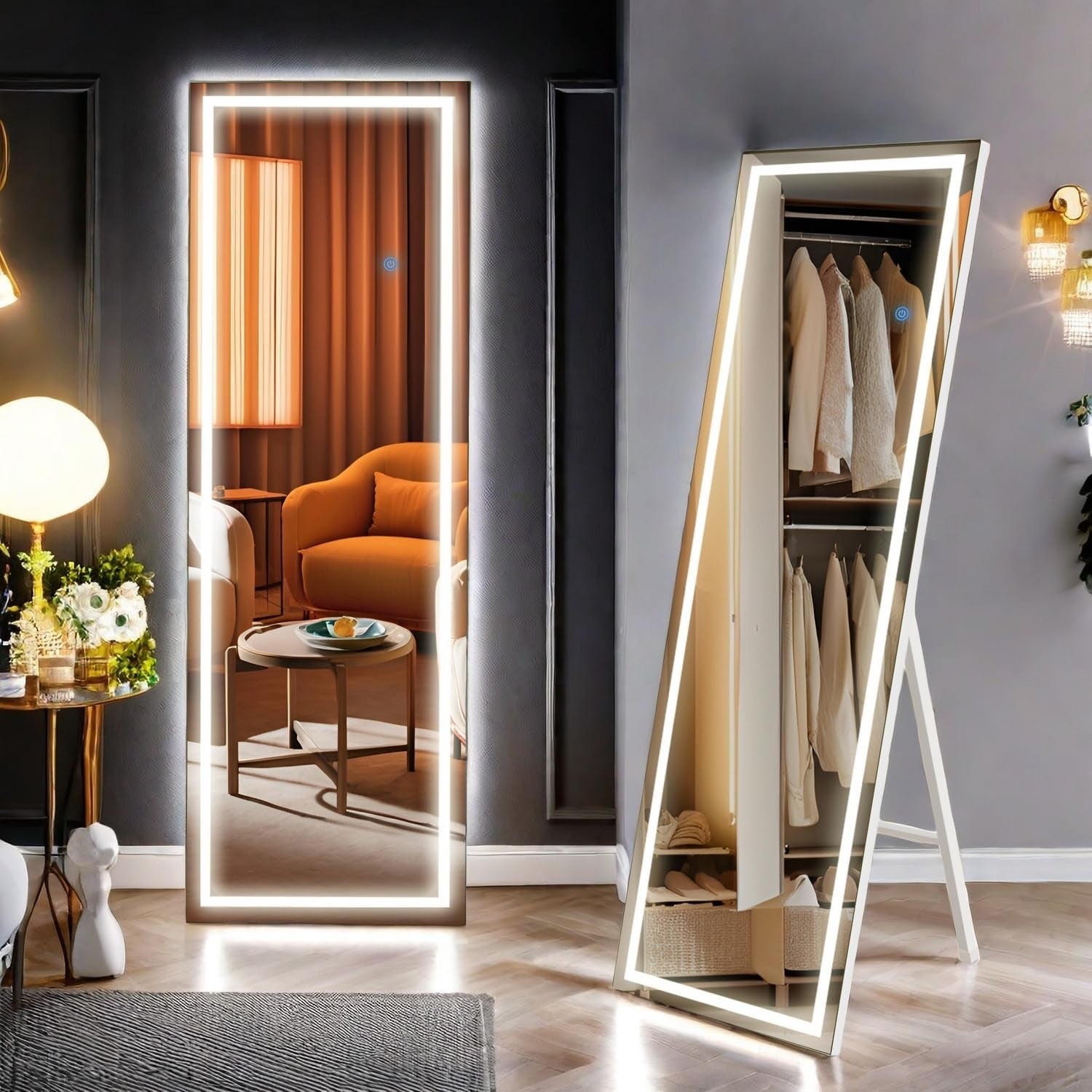 56x18 Inch LED Full Length Mirror With Three Color Lights