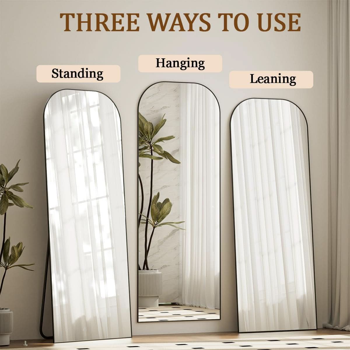 56x21 Inch Black Full Length Floor Mirror With Stand
