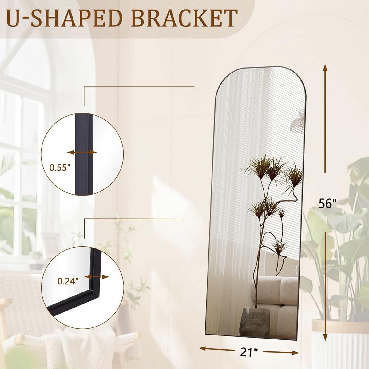 56x21 Inch Black Full Length Floor Mirror With Stand