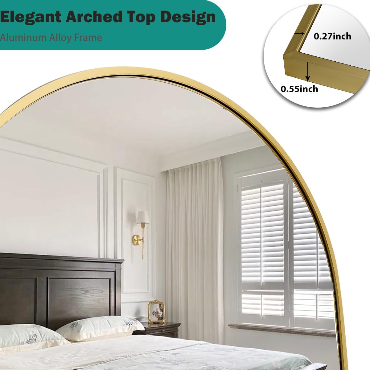 57 Inch Arched Floor Mirror With Stand Gold Aluminum Frame