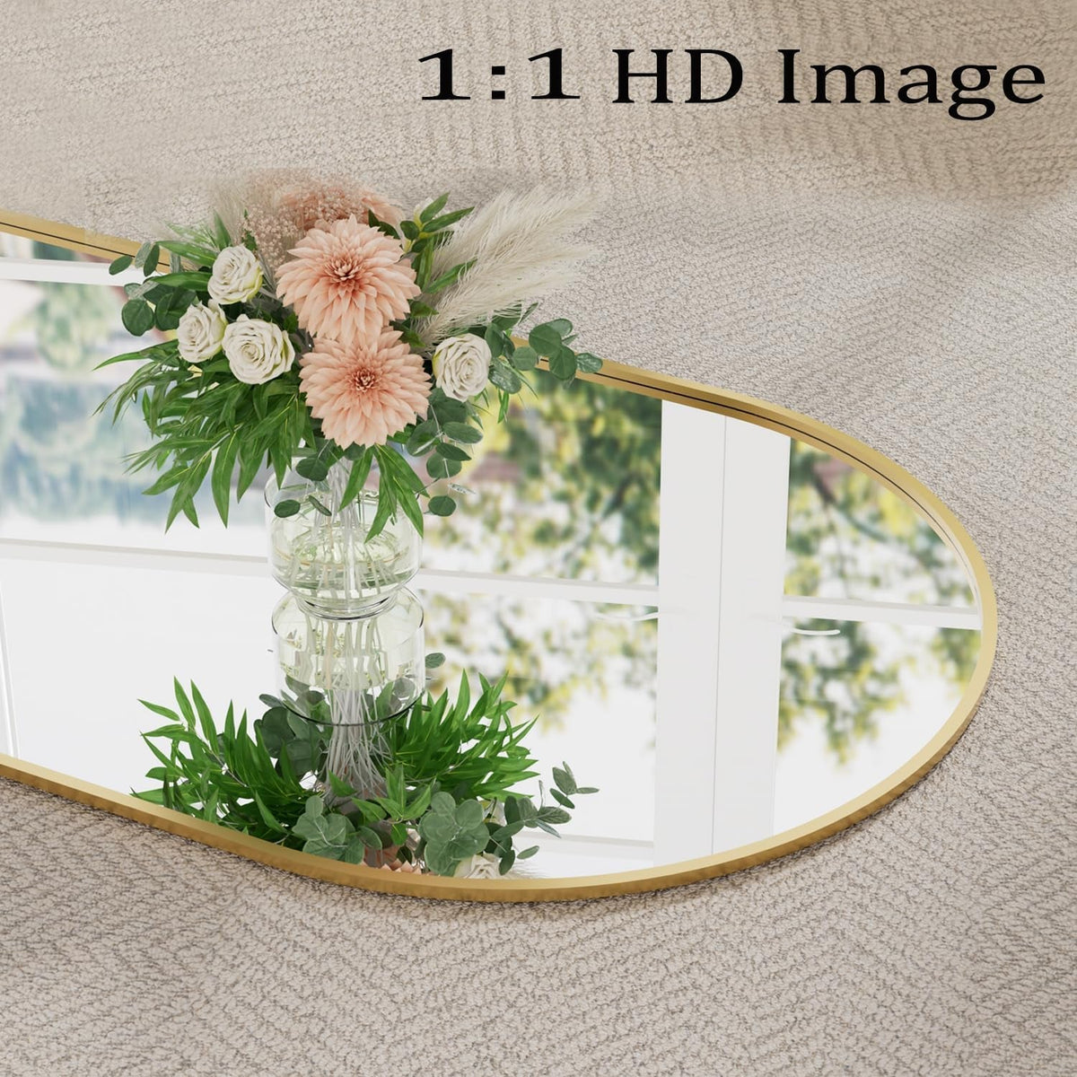 57 Inch Arched Floor Mirror With Stand Gold Aluminum Frame