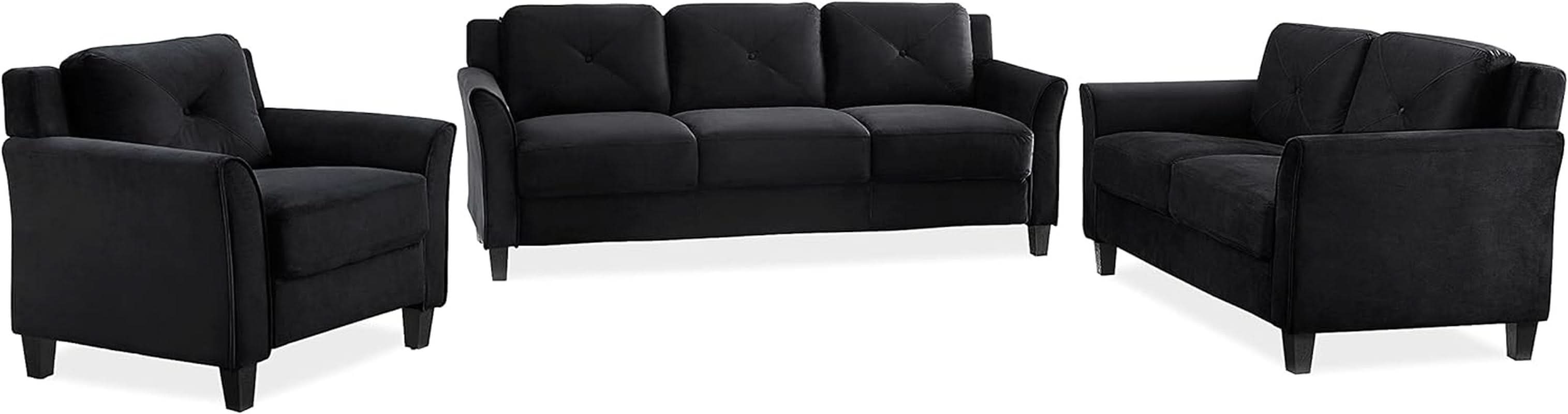 57 Inch Black Loveseat With Tufted Back Stain Resistant