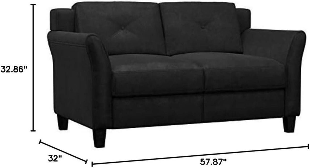 57 Inch Black Loveseat With Tufted Back Stain Resistant