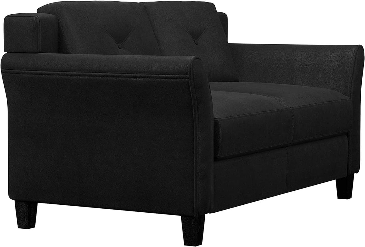 57 Inch Black Loveseat With Tufted Back Stain Resistant