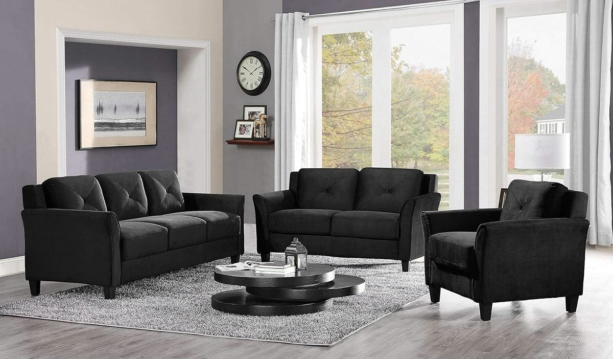 57 Inch Black Loveseat With Tufted Back Stain Resistant