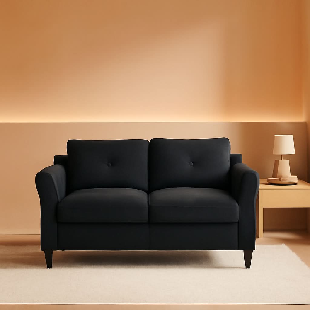 57 Inch Black Loveseat With Tufted Back Stain Resistant