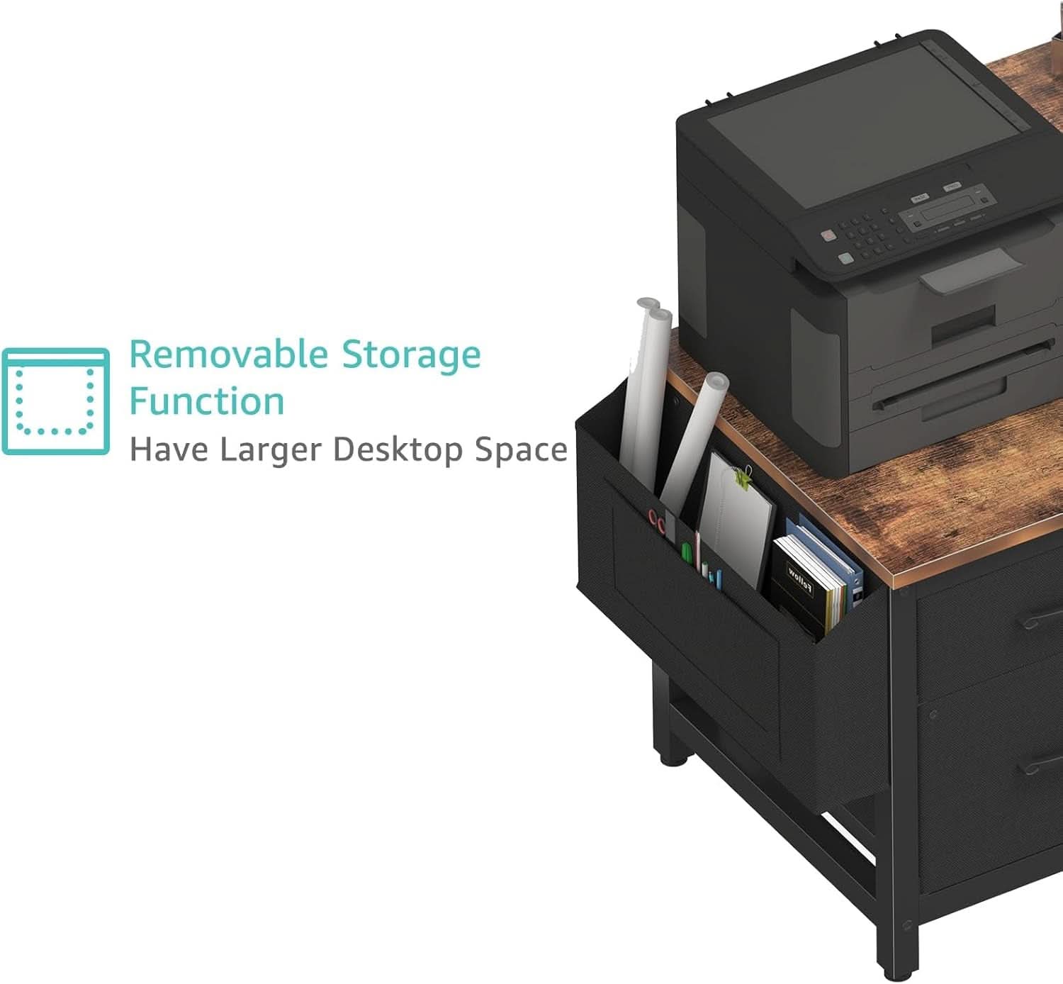 57 Inch Computer Desk Reversible With Fabric File Drawers