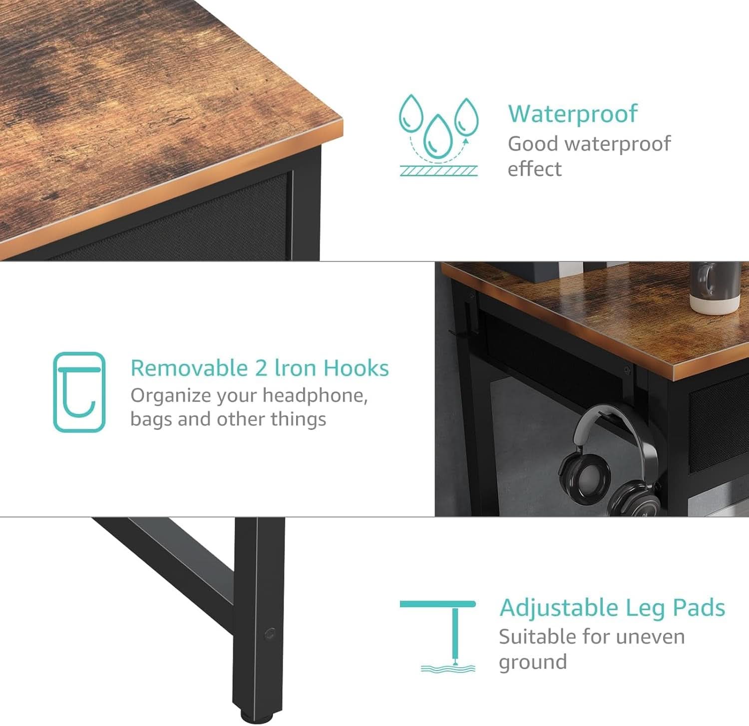 57 Inch Computer Desk Reversible With Fabric File Drawers