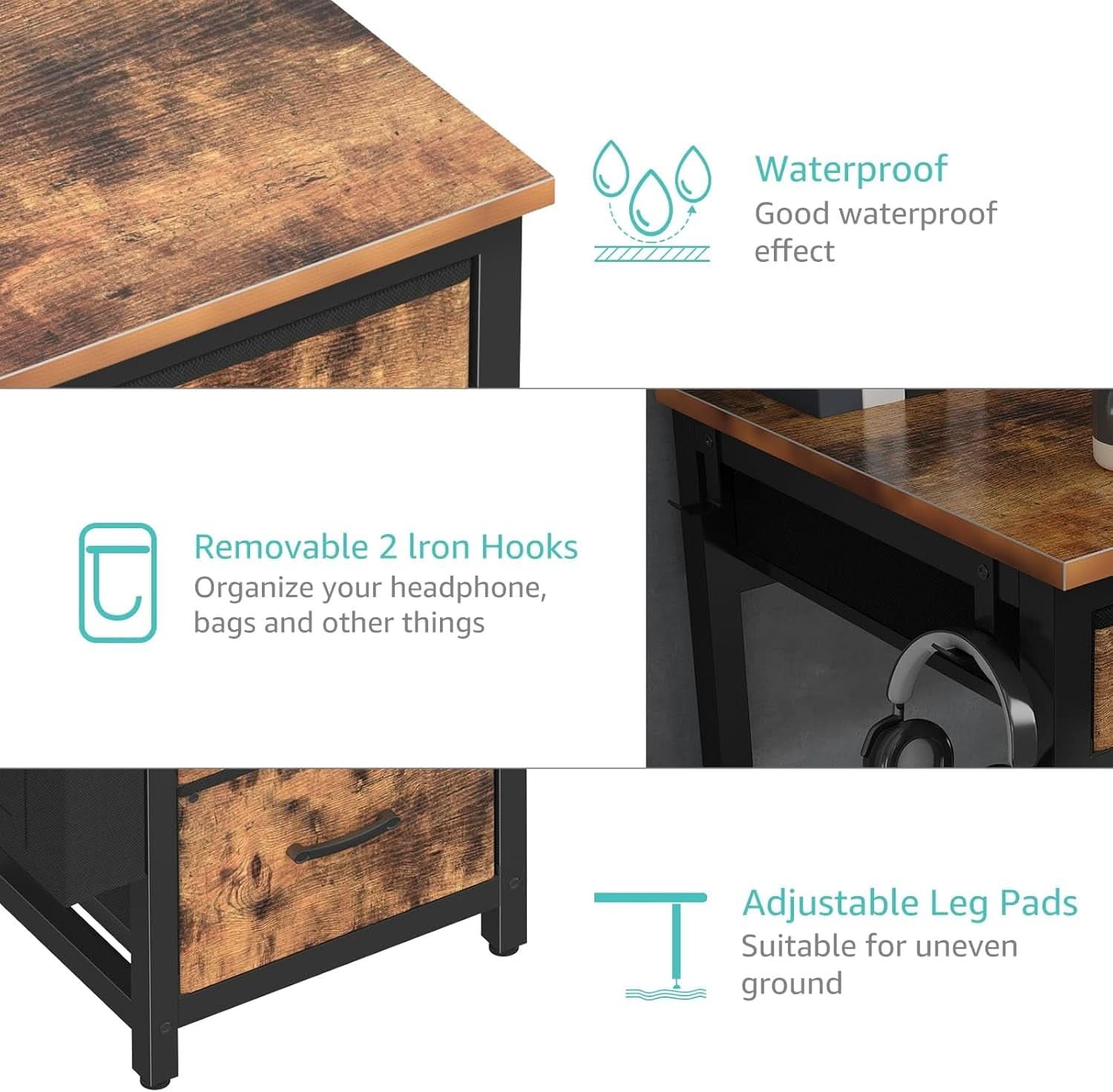 57 Inch Computer Desk With Fabric File Drawers Brown