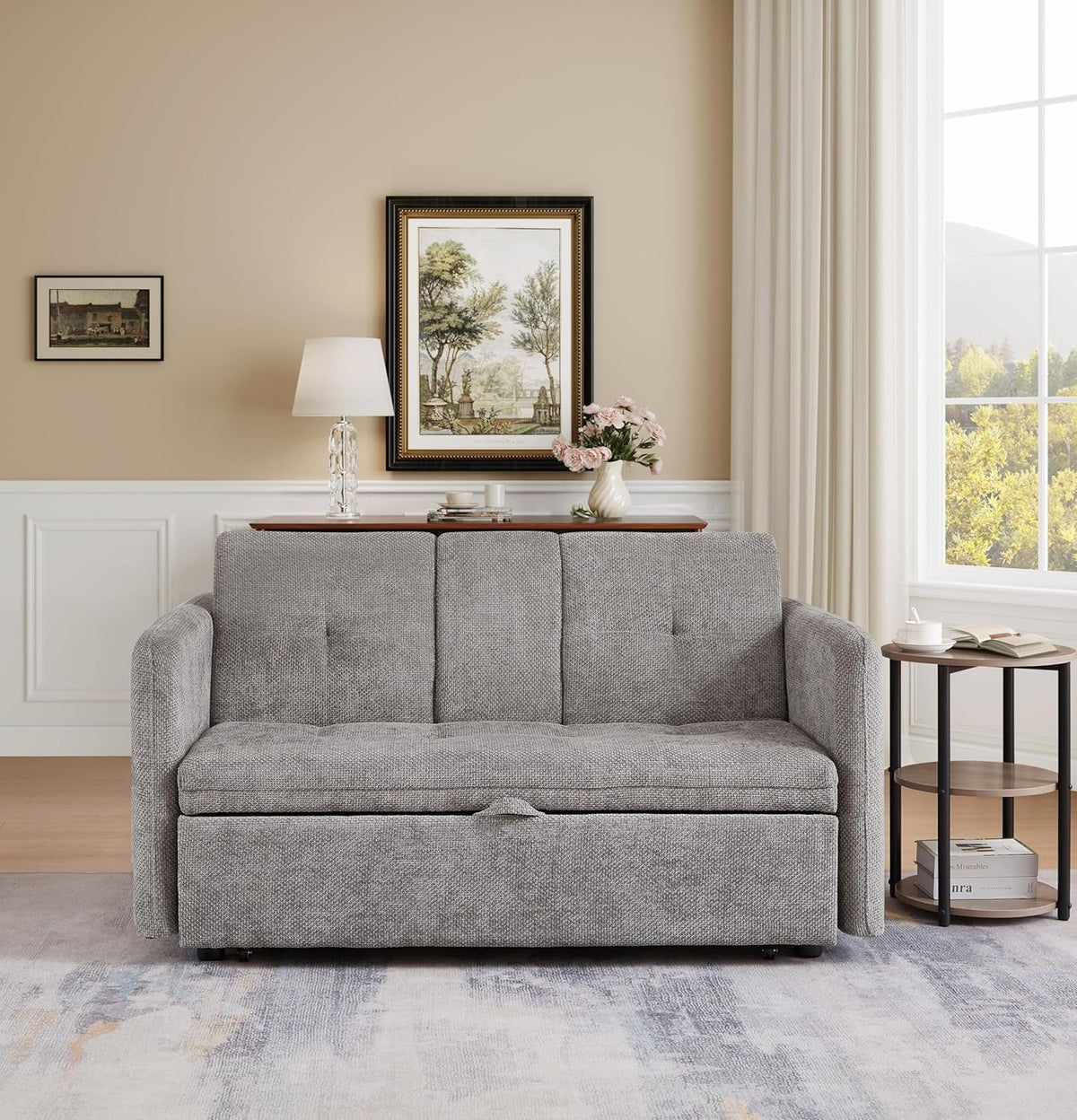 57 Inch Convertible Sofa Bed With USB Charging Ports Grey