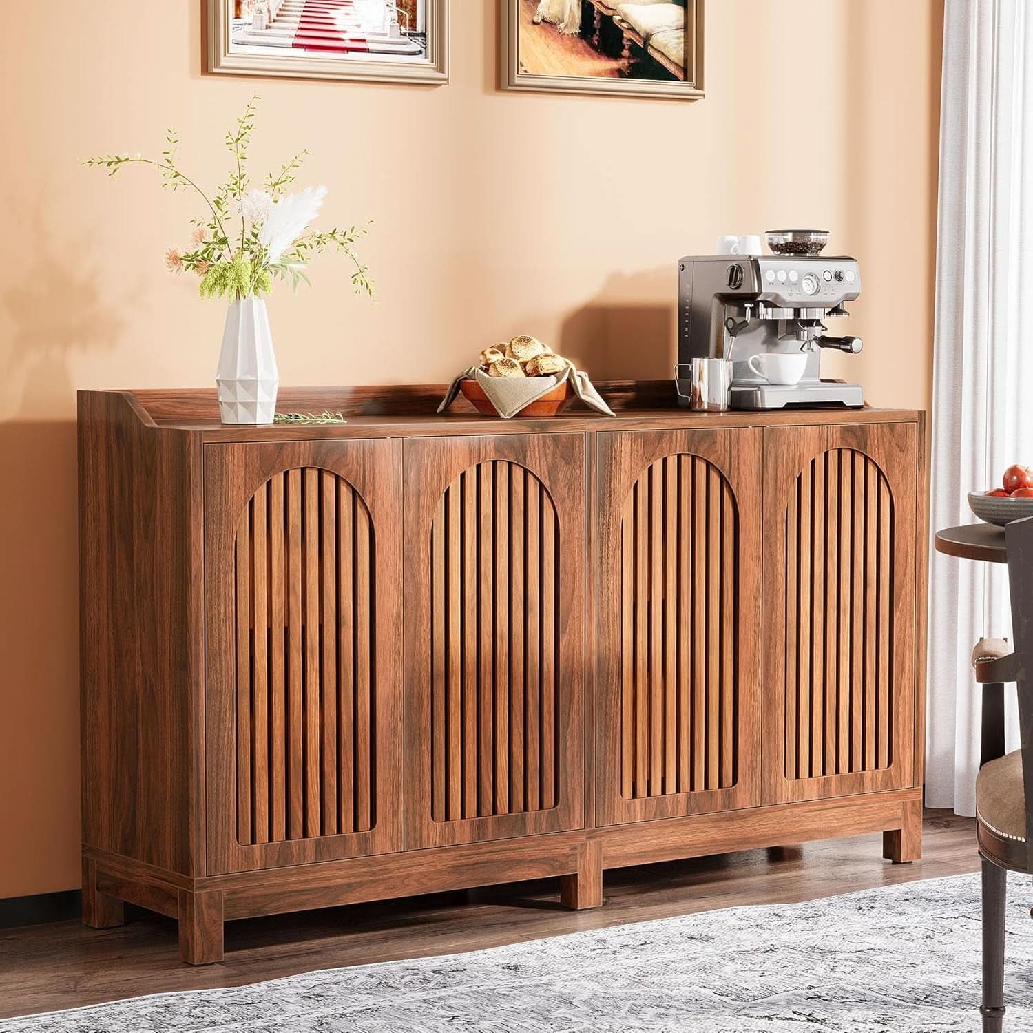 57 Inch Farmhouse Sideboard Cabinet With Adjustable Shelves