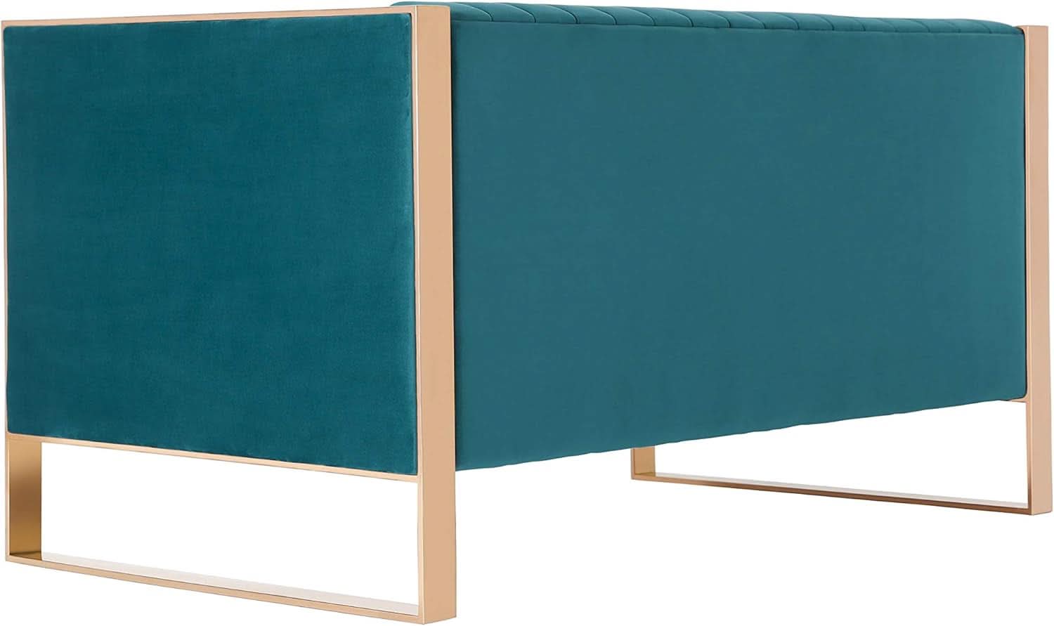 57 Inch Teal Velvet Loveseat For Living Room High Density Foam