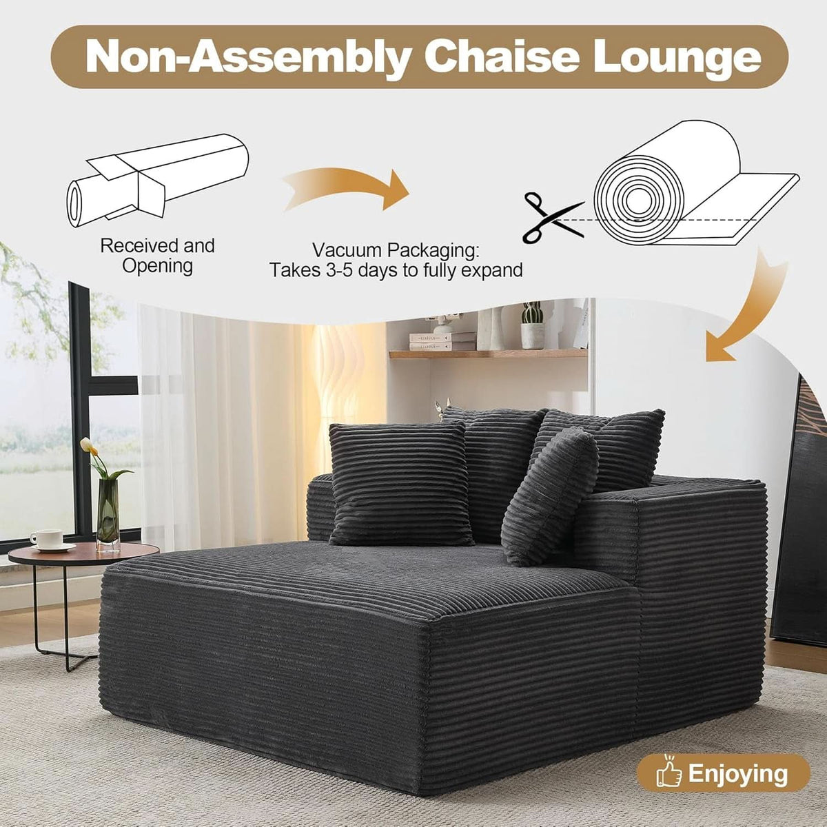 57Inch Luxuriously Plush Corduroy Chaise Lounge Grey