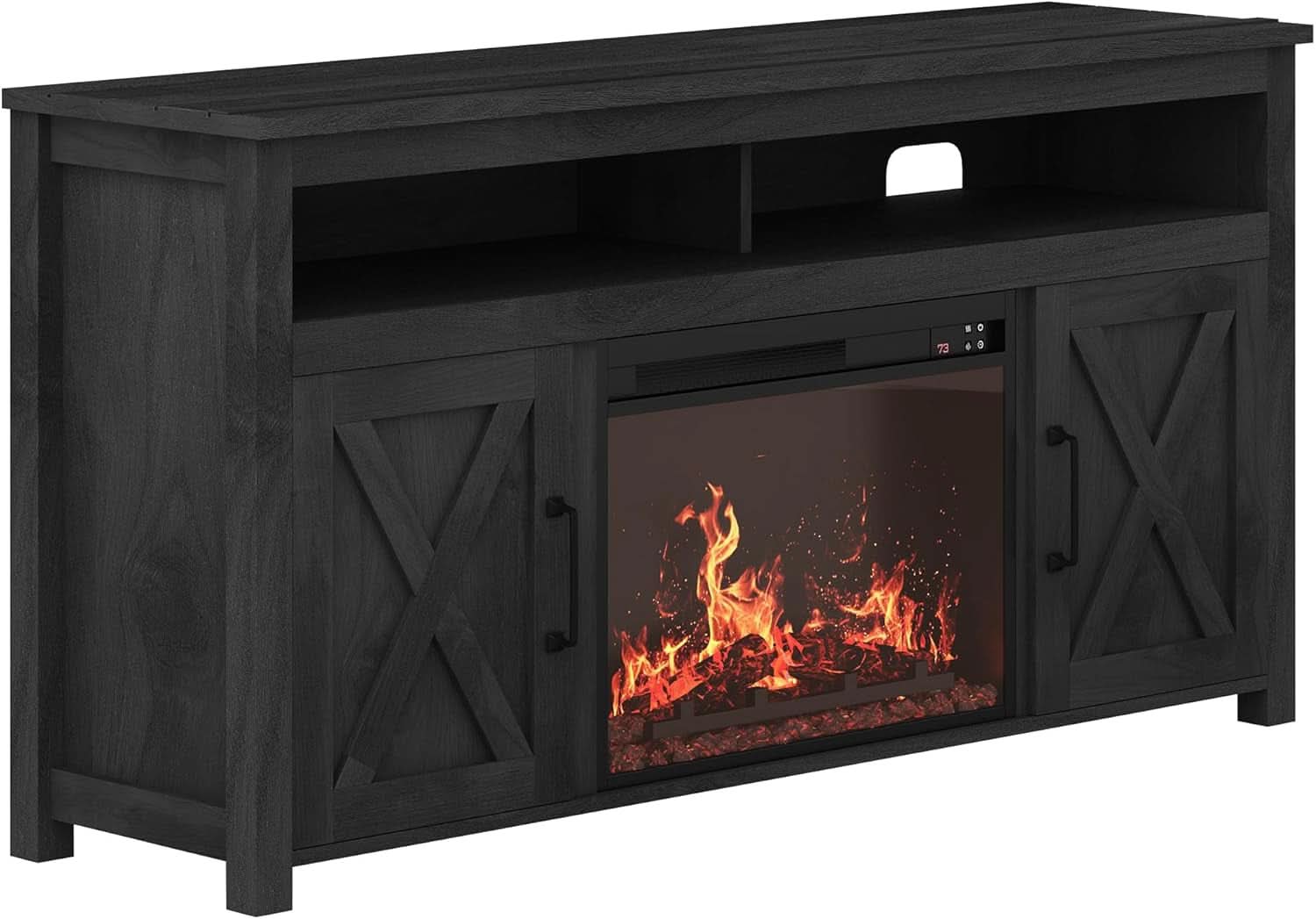 58 Inch Farmhouse TV Stand With Electric Fireplace Grey