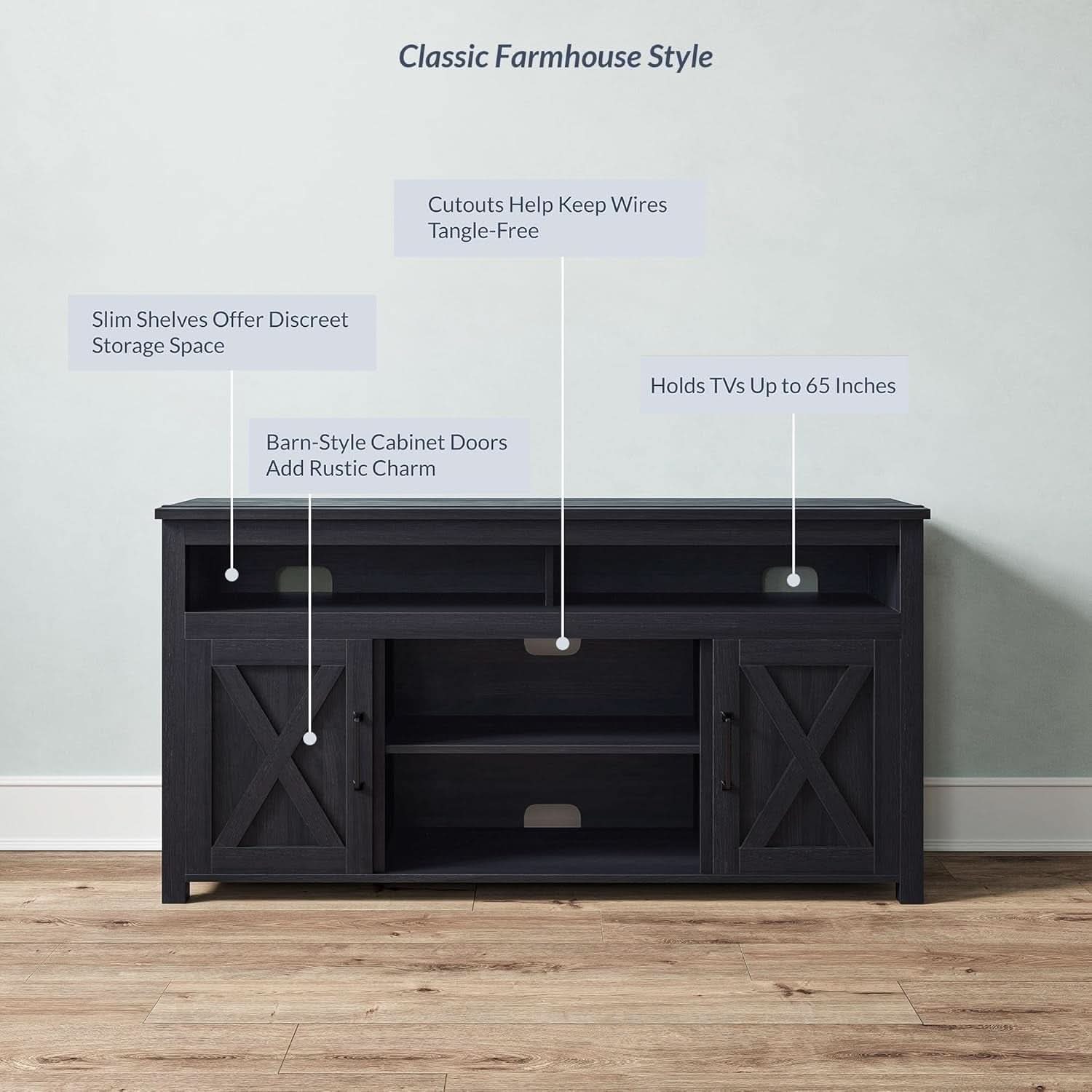58 Inch Rustic TV Stand With Barn Door Cabinets For TVs Up To 65 Inches
