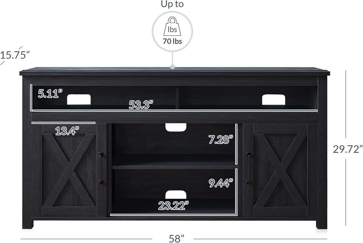 58 Inch Rustic TV Stand With Barn Door Cabinets For TVs Up To 65 Inches
