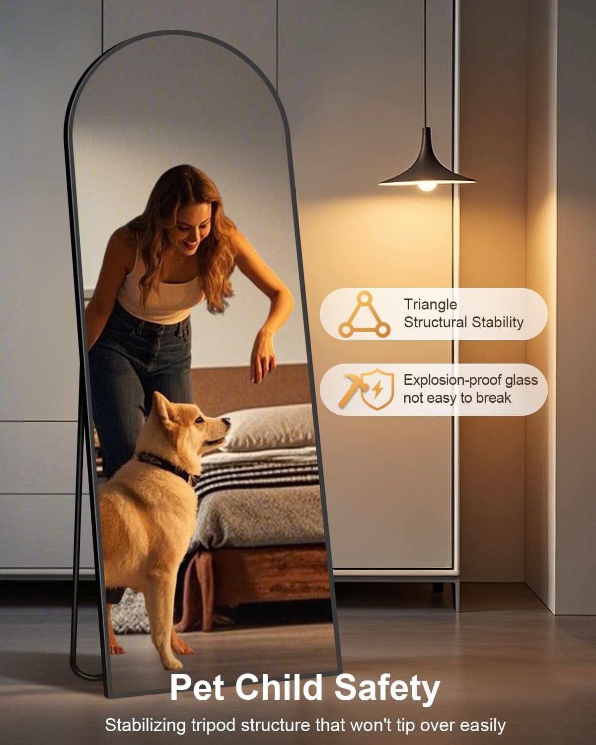 58x19 Inch Arched Floor Standing Full Length Mirror Black
