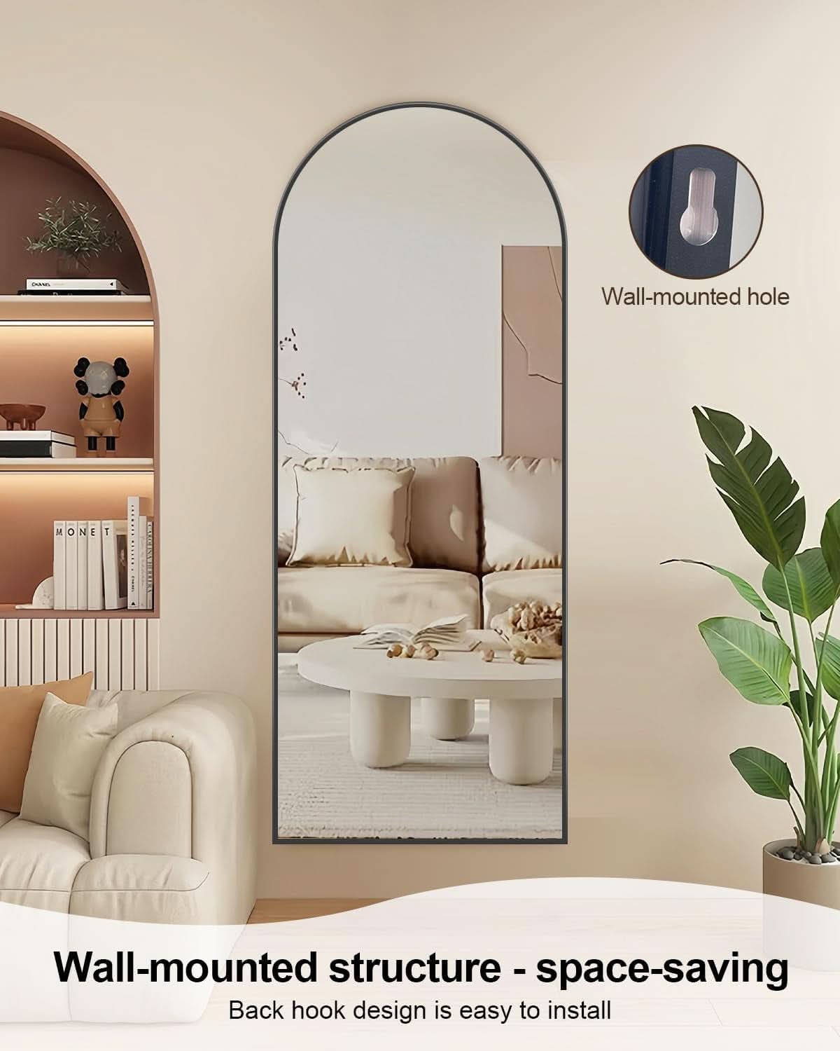 58x19 Inch Arched Floor Standing Full Length Mirror Black