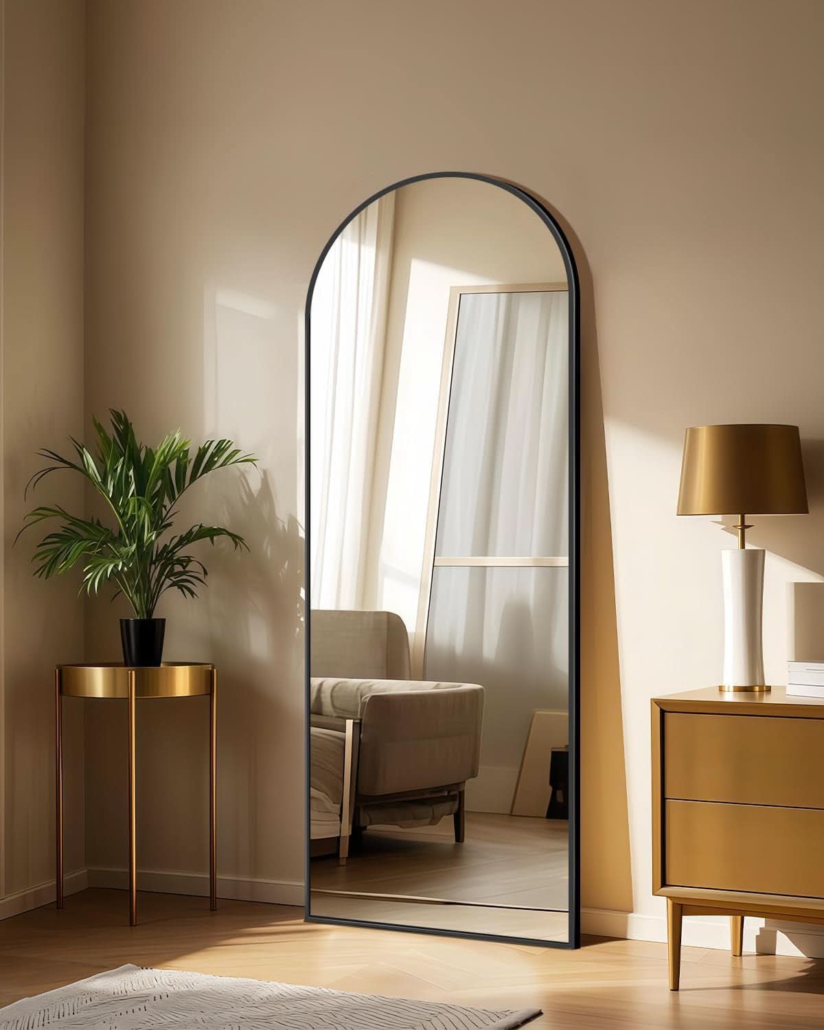 58x19 Inch Arched Floor Standing Full Length Mirror Black