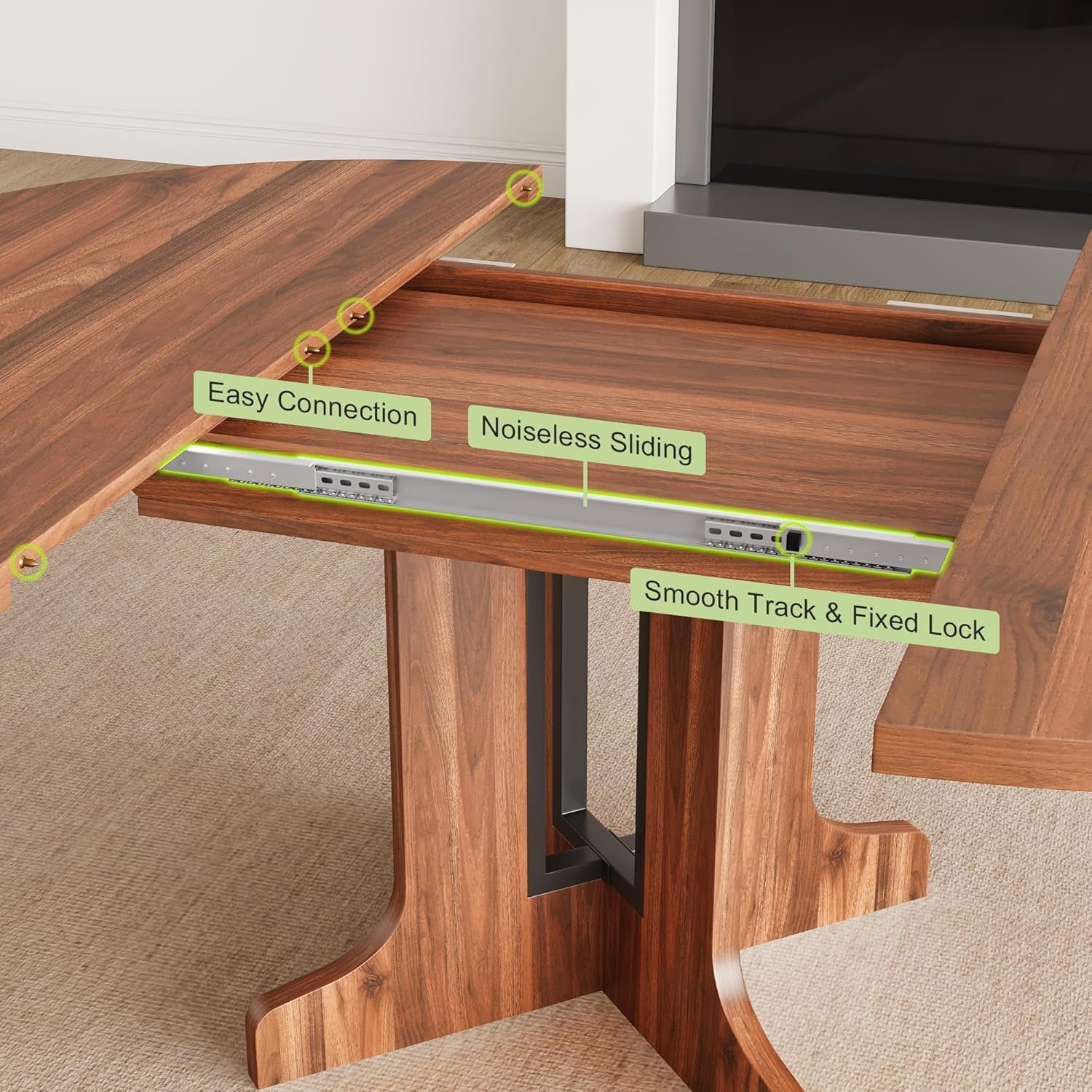 59 Inch Extendable Round Dining Table Walnut Finish
