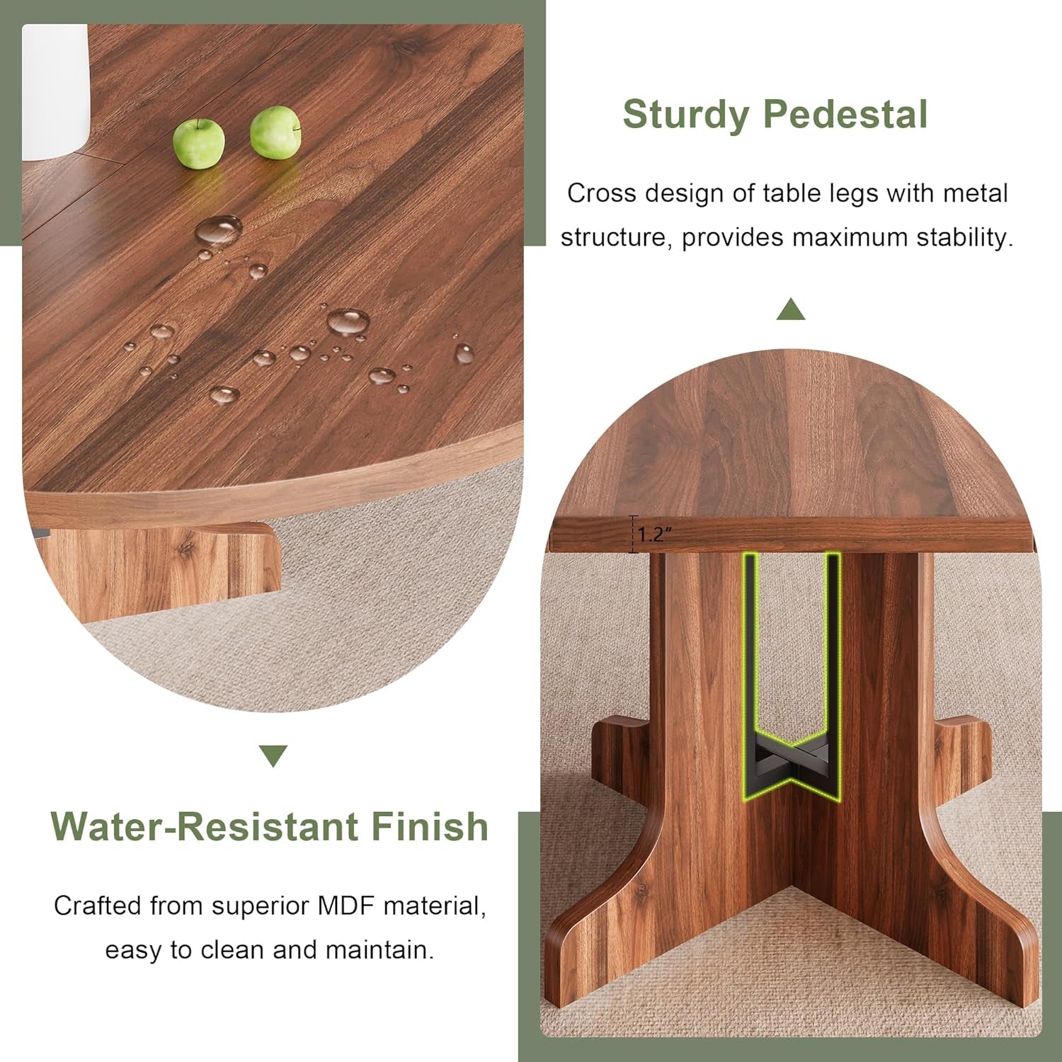 59 Inch Extendable Round Dining Table Walnut Finish