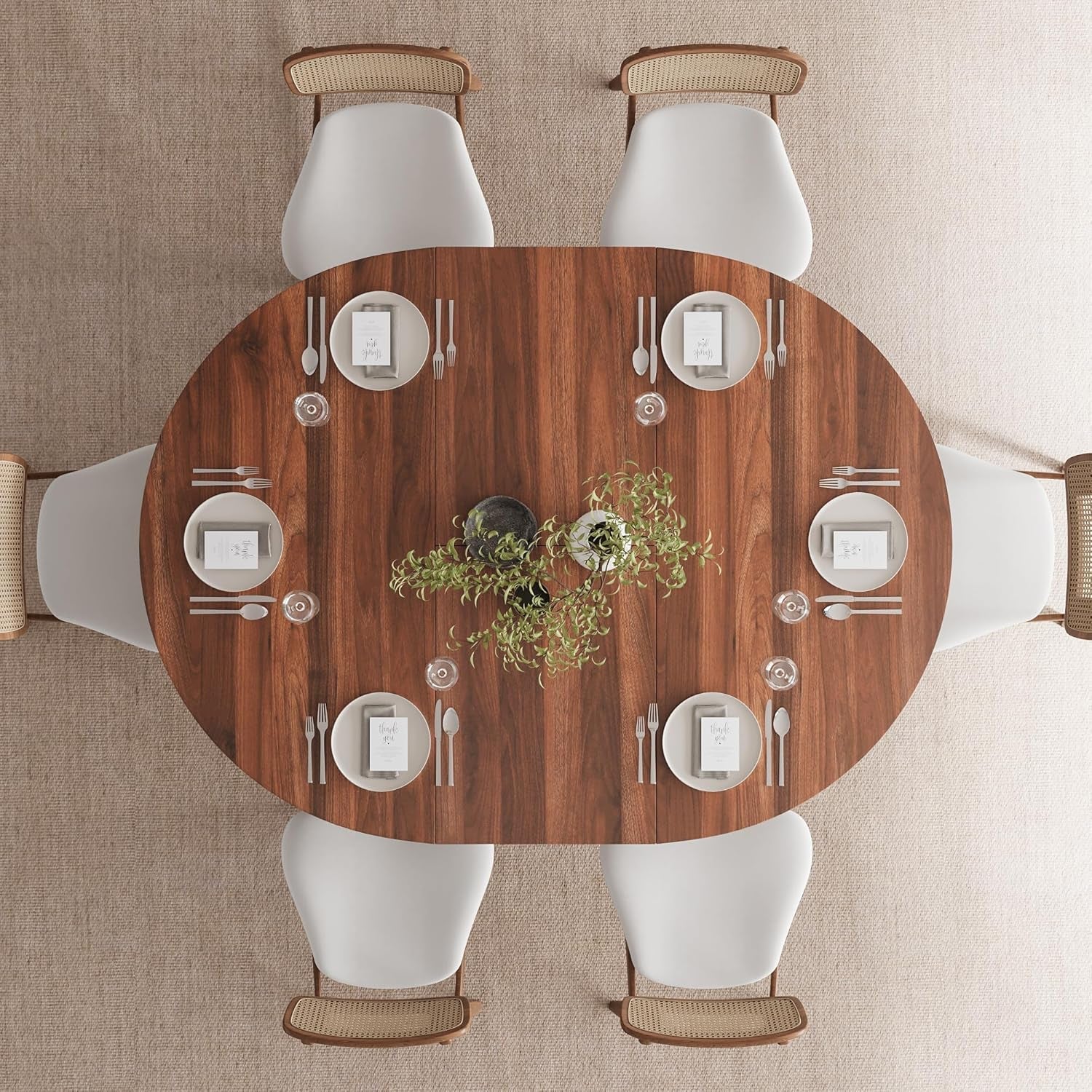 59 Inch Extendable Round Dining Table Walnut Finish