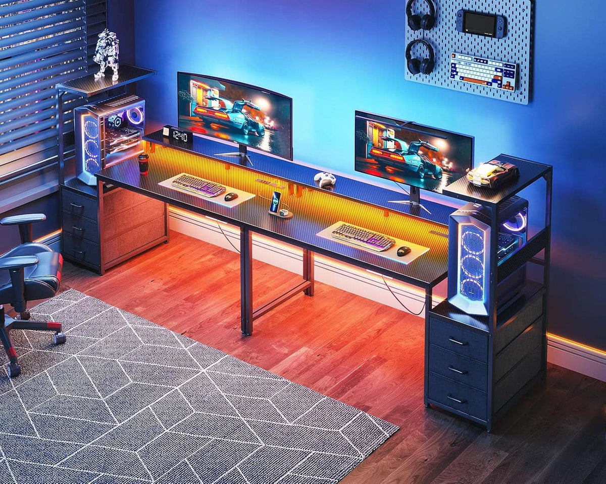 59 Inch Gaming Desk With USB Ports And LED Lighting