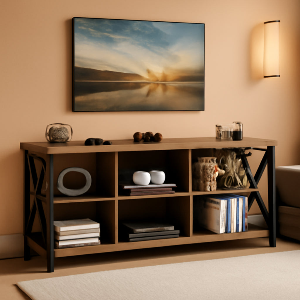 59 Inch Rustic Industrial TV Stand With Adjustable Shelves