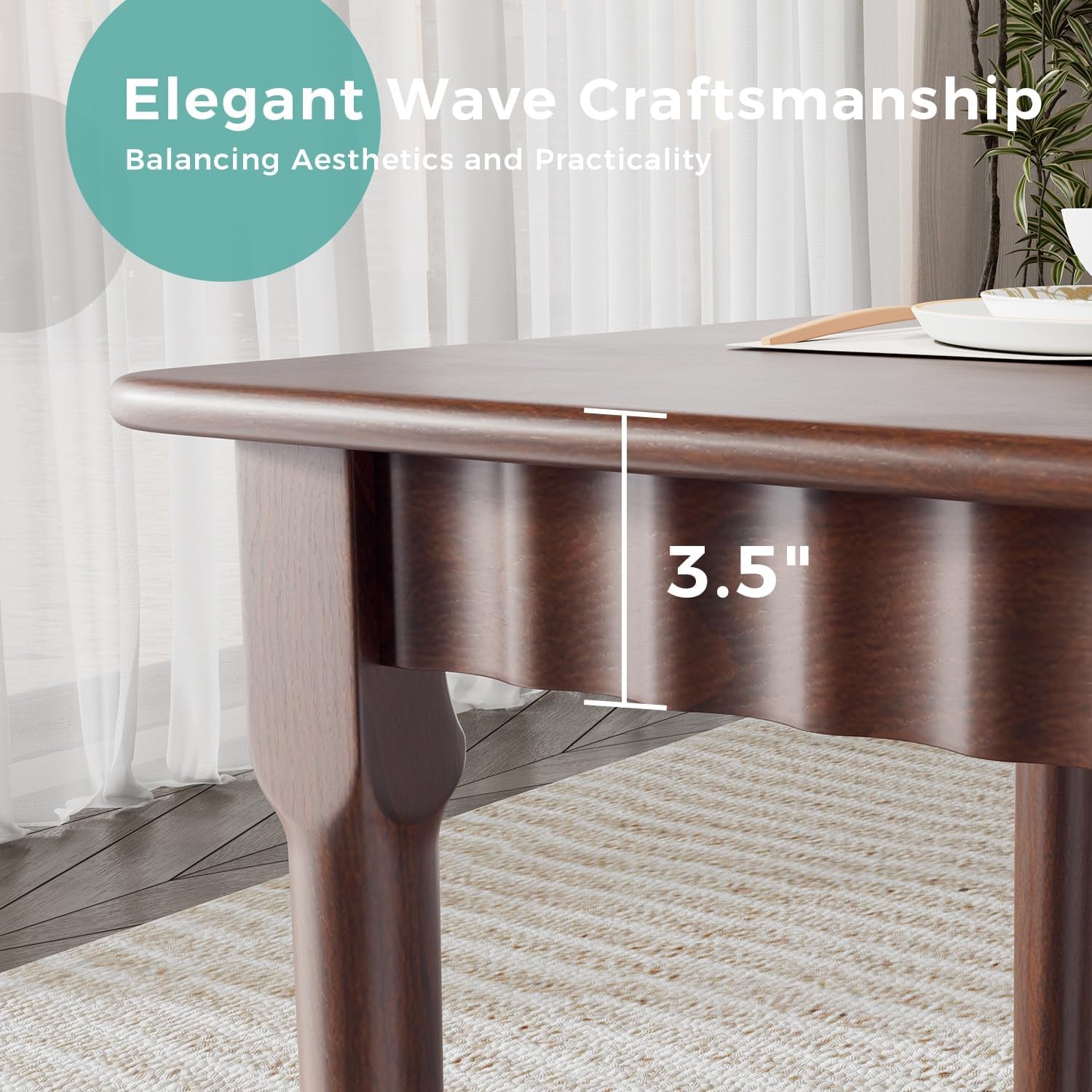 59 Inch Solid Wood Farmhouse Dining Table Walnut Finish