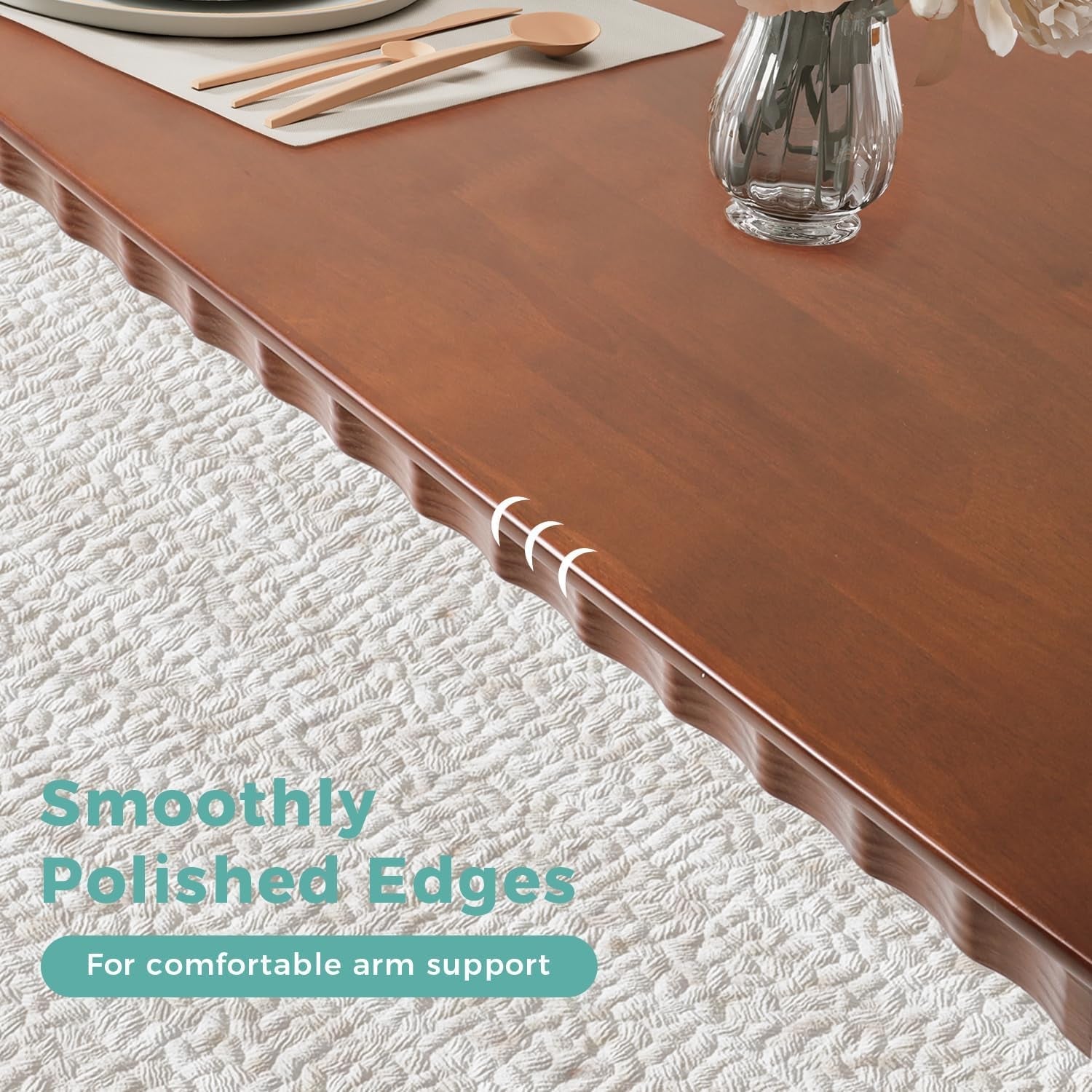 59 Inch Solid Wood Farmhouse Dining Table Walnut Finish