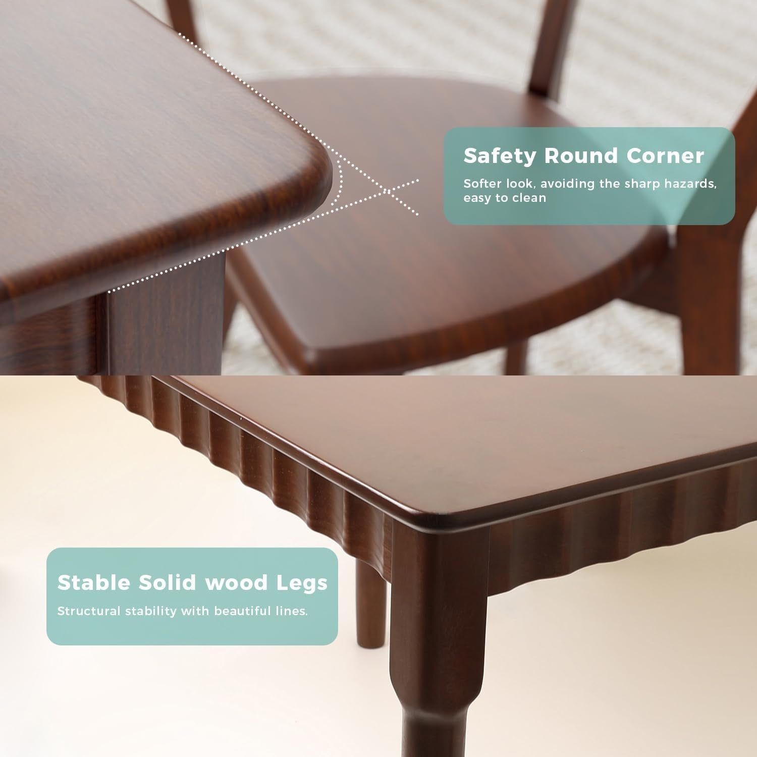 59 Inch Solid Wood Farmhouse Dining Table Walnut Finish