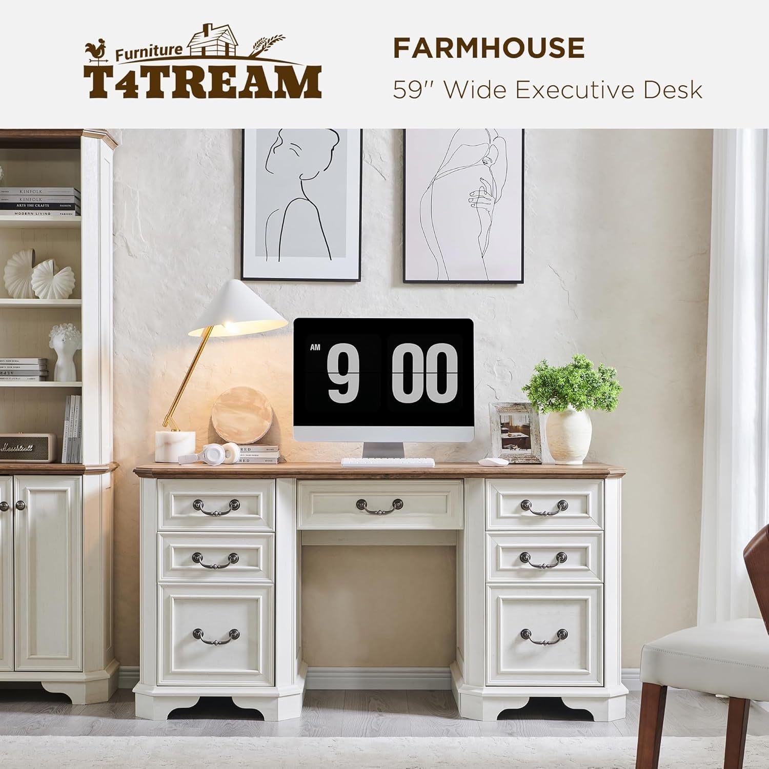 59 Victorian Farmhouse Executive Desk Antique White