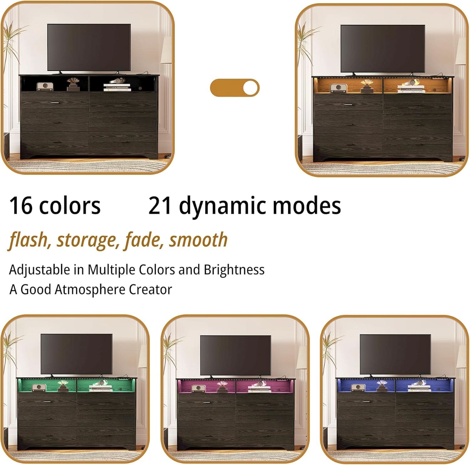 59Inch Black Dresser Featuring LED Lighting USBPorts