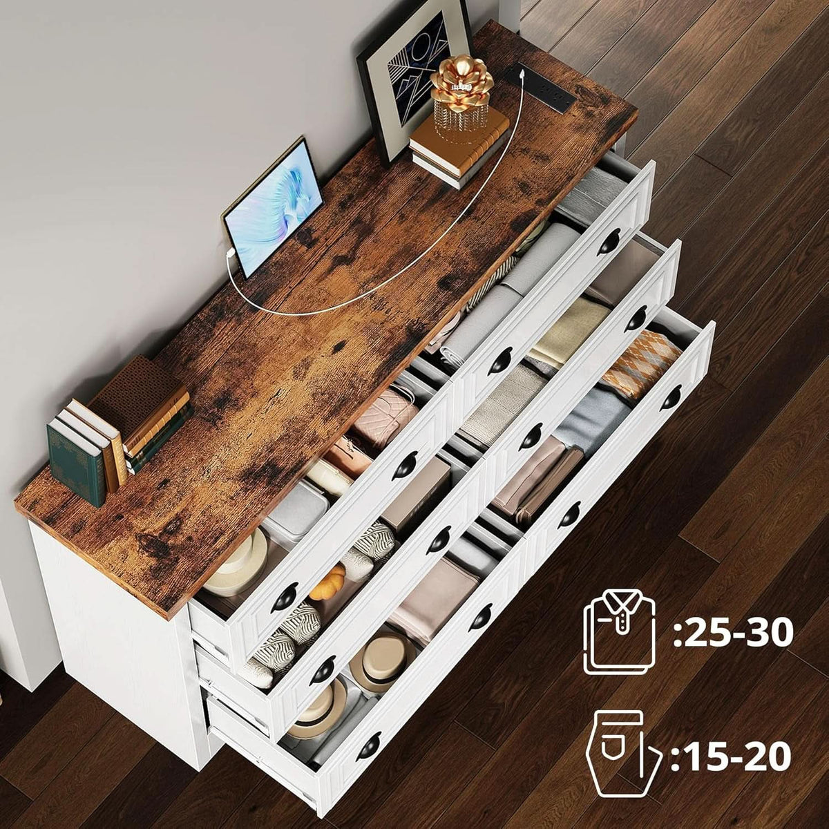 59Inch Dresser With BuiltIn Charging Station USB Port