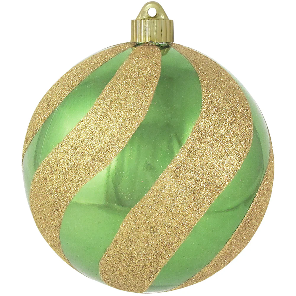 6" (150mm) Commercial Shatterproof Ball Ornament - Limeade with Gold Swirls