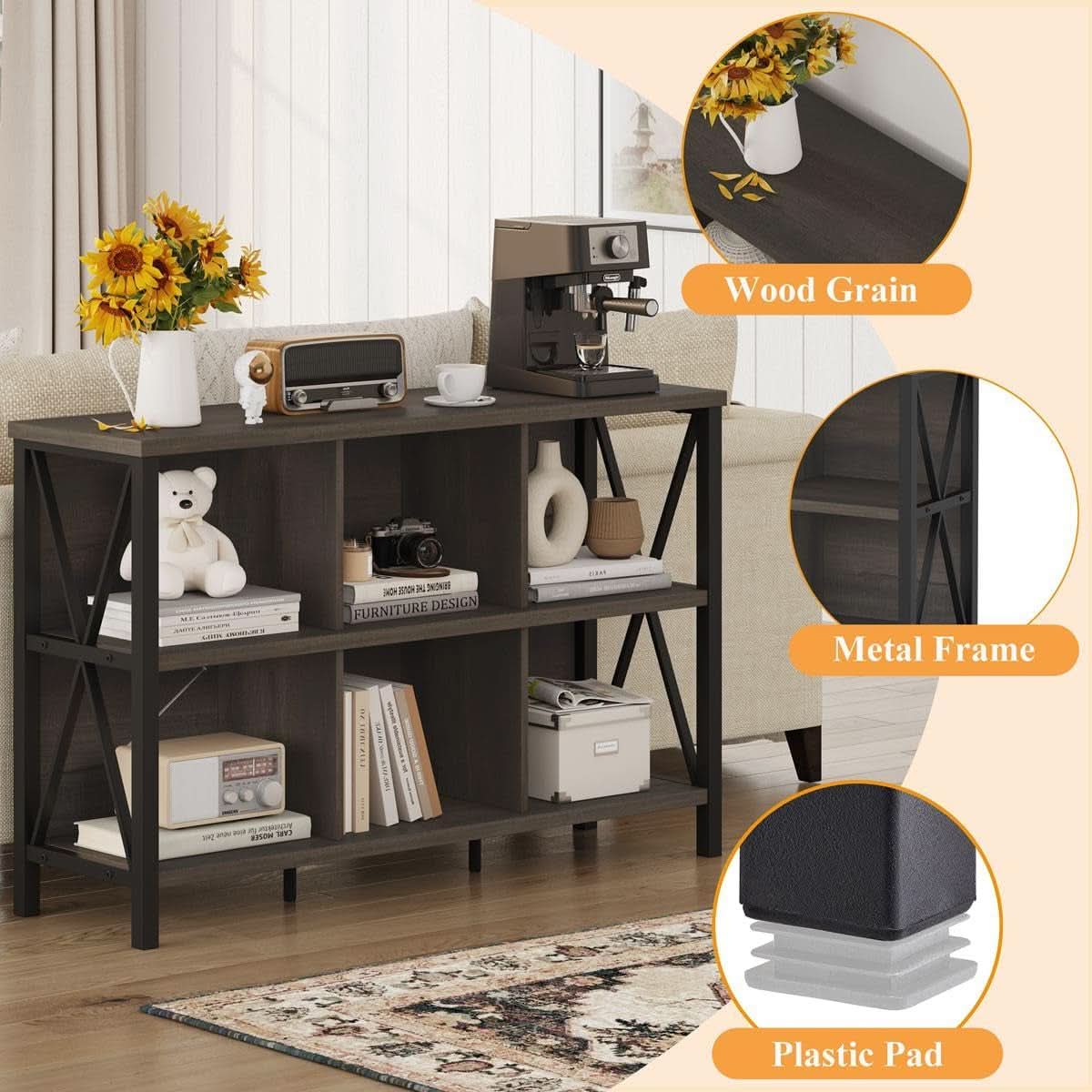 6 Cube Storage Organizer Bookcase Walnut Brown Living Room