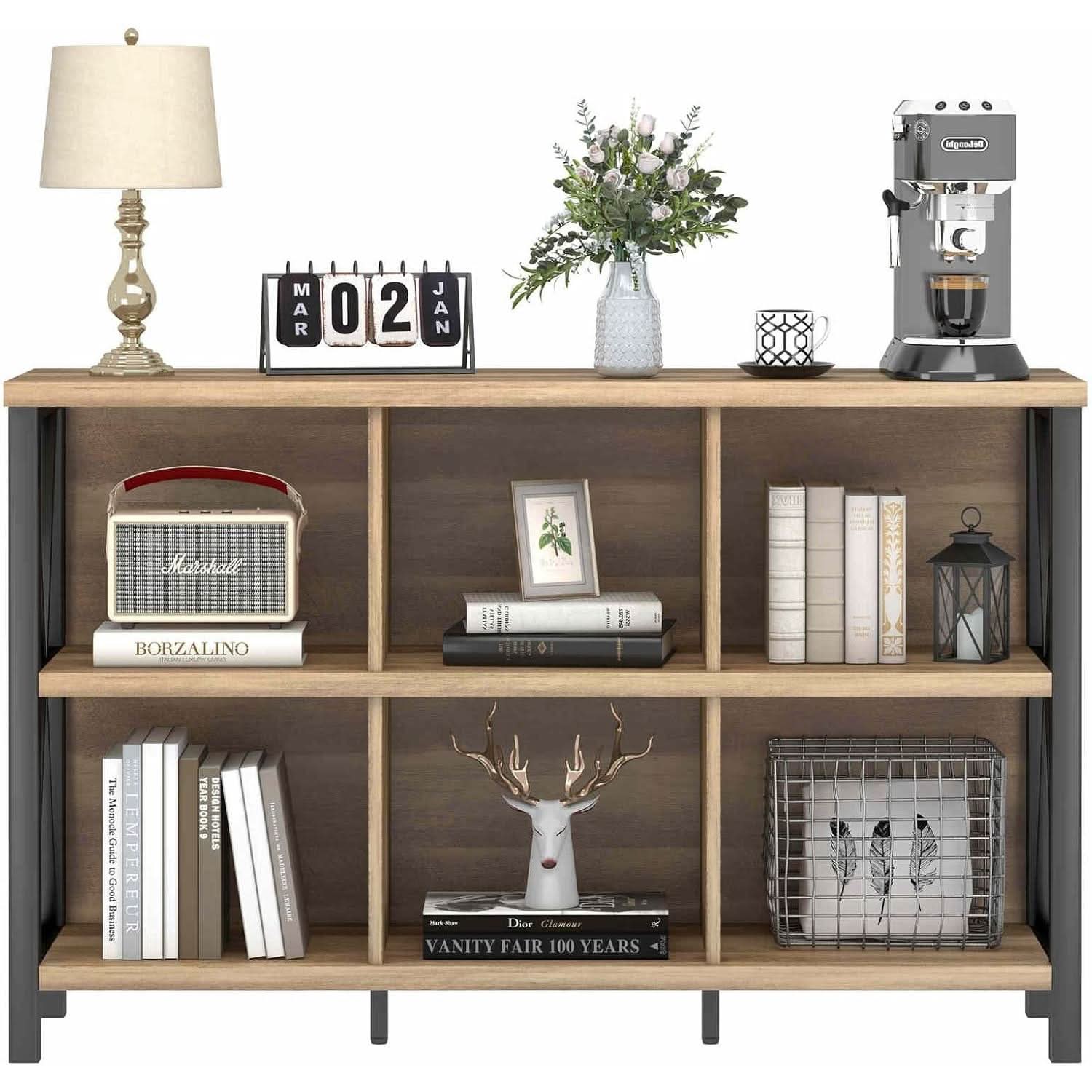 6 Cube Storage Organizer With Shelf Rustic Oak Bookcase