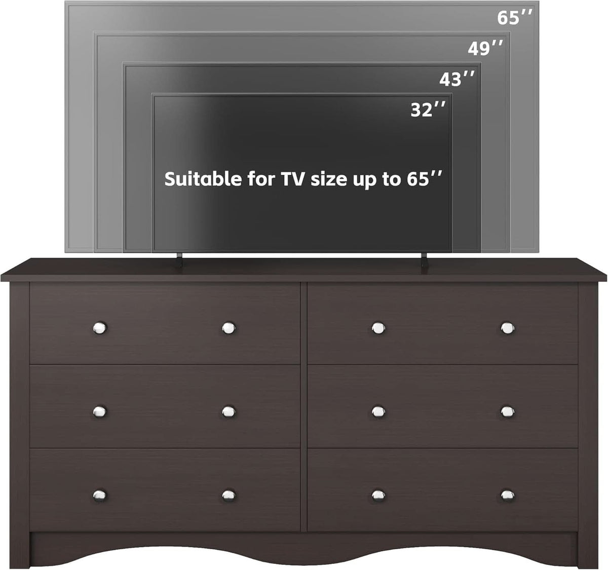 6 Drawer Dresser And TV Stand For 65 Inch TV Brown