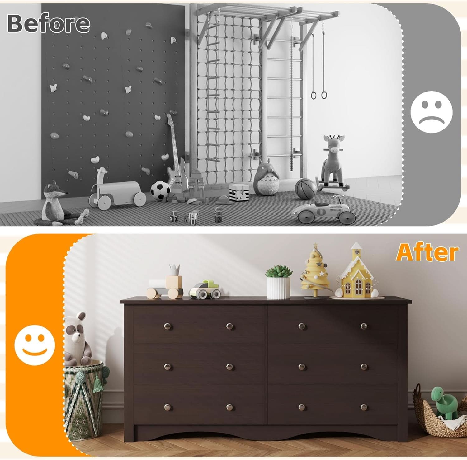 6 Drawer Dresser And TV Stand For 65 Inch TV Brown