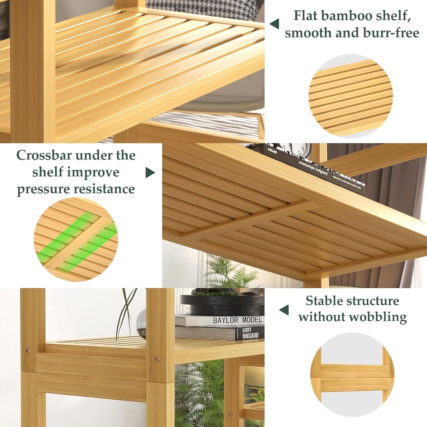 6 Ft Tall Bamboo Bookshelf For Home Office Living Room