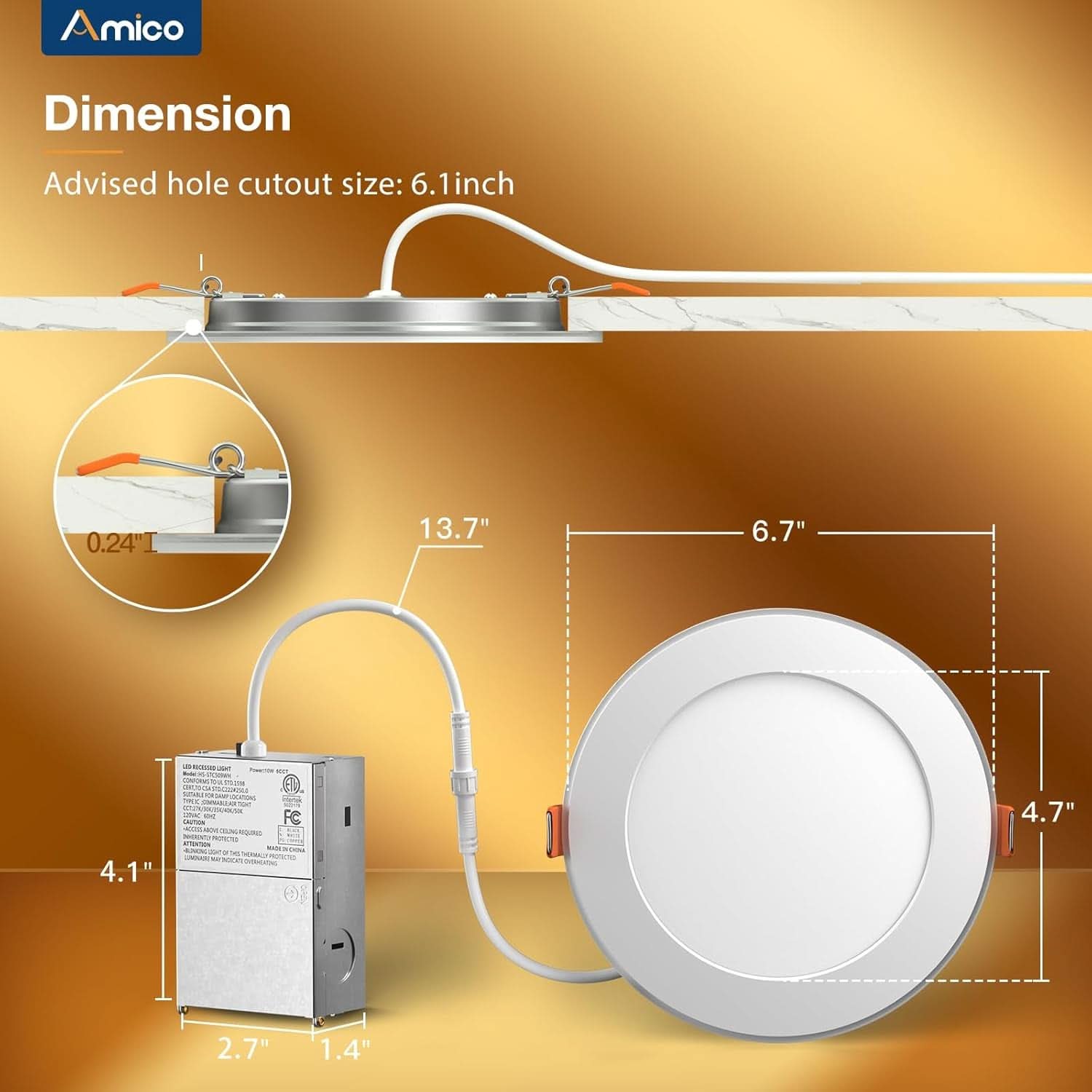6 Inch 5CCT Dimmable LED Recessed Ceiling Light With Night Light 24 Pack Ultra Thin Canless Downlight
